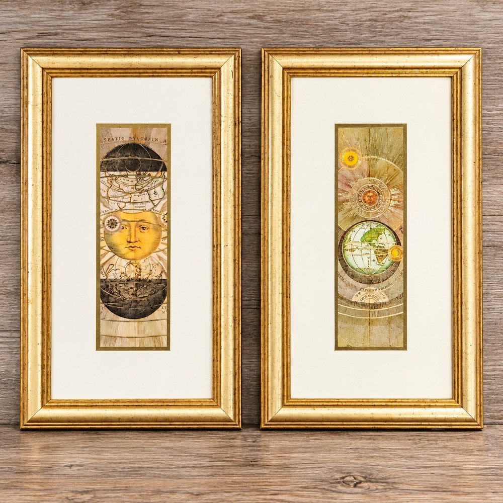 Vintage 90s Celestial Framed Wall Art Sun Moon Stars Gold Whimsigoth Planetary
